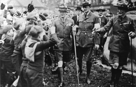 Edward the Prince of Wales and B-P meet the Cub Scouts at the 1st International Jamboree at Olympia in 1920